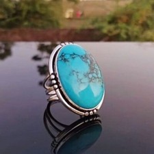 Dazzling Blue Turquoise Gemstone 925 Sterling Silver Handmade Ring All Size S-42