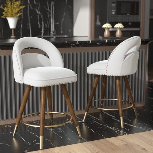 2Pcs Modern Swivel Bar Stools with Footrest Counter Height Stools for Kitchen - Picture 2 of 15