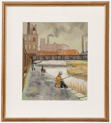 Brian Phillips - Gerahmtes Pastell Aus Dem 20. Jahrhundert, Angler An Den Sta...