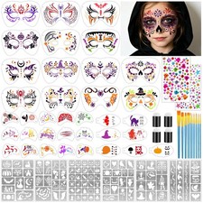 58PCS Halloween Face Paint Stencils Kit Includes 36 Reusable Facial Painting ...