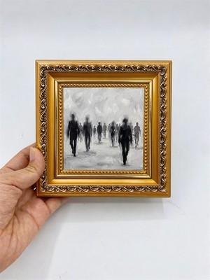 Handgemaltes abstraktes Ölgemälde Menge Original, monochrome Silhouette Kunst