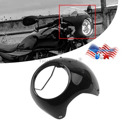 7 Inch Headlight Fairing Windshield Windscreen Kits Black For Cafe Racer Chopper