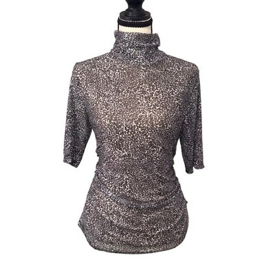 Cable & Gauge Mob Wife Animal Print Stretchy Mock Neck Elbow Length LG
