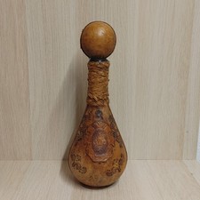 Set of 3 Vintage Mid-Century Tooled Leather Wrapped Decorative Decanter Bottles — listing 6