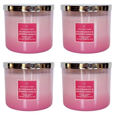 Four 4x Bath and Body Works Candle Raspberries & Whipped Vanilla Candle 14.5 oz