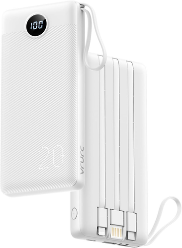 VRURC Power Bank with Built in Cables,20000mAh Portable Charger Fast White