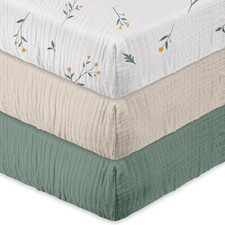 Muslin Soft Cozy Cotton Mini Crib Pack N Play Fitted Sheets for Boys Girls 3-Pac