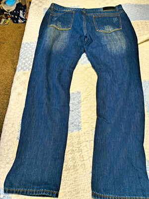 Men's Blue Distressed Straight Leg Denim Jeans Medium Wash Mid Rise Size 42