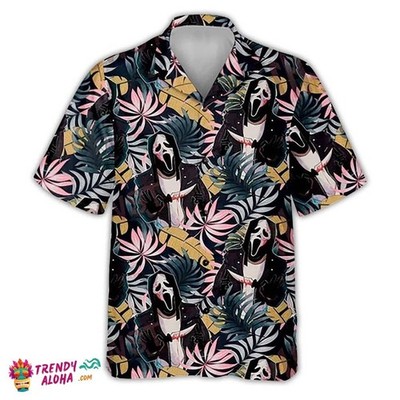 Scream Movie Ghost Face Halloween Themed Tropical Hawaiian Shirt_8yl_45