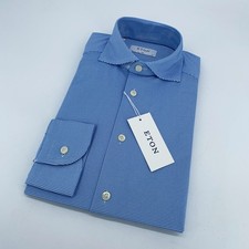 Eton Dress Shirt Men M 15 1/2 - 39 Blue Geometric Slim Fit Long Sleeve Button Up