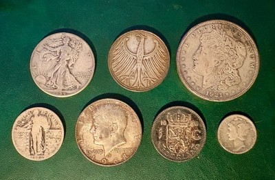 Mixed Lot Of 7 World Silver Coins - US, Netherlands, Germany (0301)