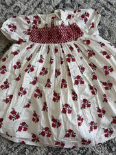 Janie and Jack Floral Smocked Dress 6-12M Cotton White Red Girls A-Line