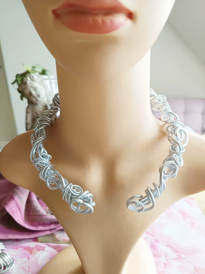 Halsreif Collier Ring silber Blume barock  - Bild 2 von 2