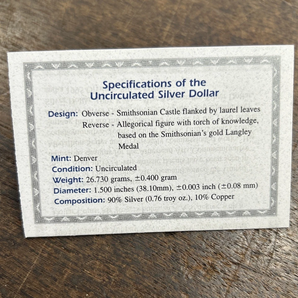 Smithsonian Institution 150th Anniversary Silver Dollar Commemorative Coin COA - Image 4 of 4