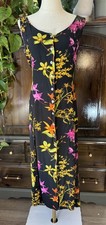 Sz 10 Darian VINTAGE Black Floral Tropical Button Tank Maxi Dress Tie Back