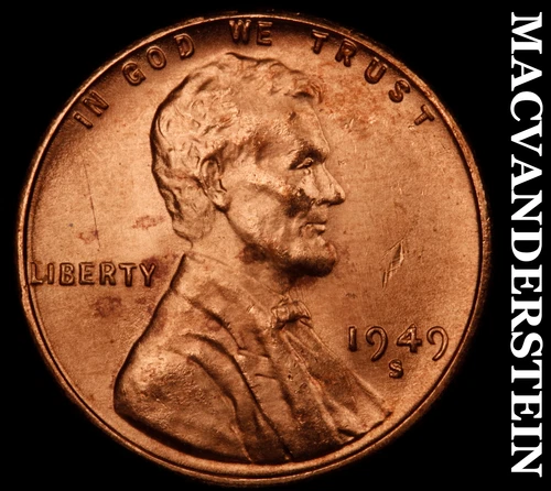 1949-S Lincoln Wheat Cent- Red- Choice Gem Brilliant Uncirculated Luster #J4878