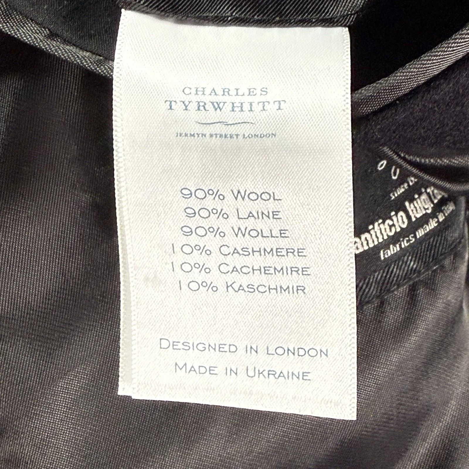 Charles Tyrwhitt Overcoat Zanieri Italian Cashmere/Wool 48R Navy Surgeon Cuff image 20