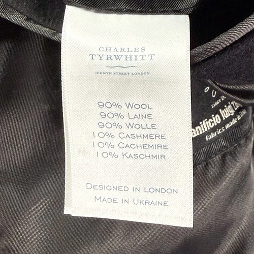 Charles Tyrwhitt Overcoat Zanieri Italian Cashmere/Wool 48R Navy Surgeon Cuff image 20