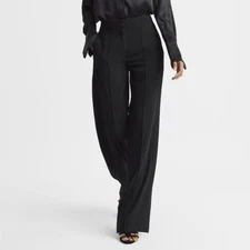 REISS Aleah Wide Leg Trousers Women Size US 12 Black Pants Pockets Sophisticated