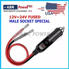 12V ~ 24V Fused Male Car Cigarette Lighter Socket Plug Connector Cable USA NEW