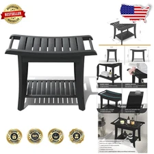 Durable Bamboo Shower Seat, Waterproof Bath Bench w/Storage, Senior Friendly