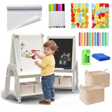 Art Easel for Kids 2-4 Adjustable Height Whiteboard Chalkboard Grey hoopyosms