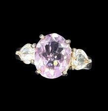 Sterling silver oval purple CZ  clear stone ring vintage size 6.75