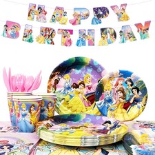 126 Pcs Disney Princess Birthday Tableware Plates Cups Tablecloth Decorations