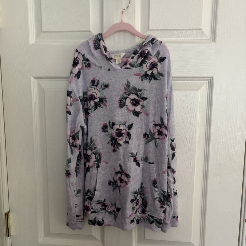 R+ R Girls Sweatshirt, Purple/Floral, Size L 12-14Hooded, Lightweight, Pockets