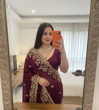 Indian Saree Bollywood Wedding Designer Pakistani Silk Sari Blouse Party Wear