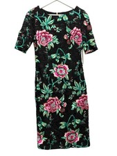 Eliza J Dress Womens 4 Black Floral Embroidered Lace Sheath Cocktail Wedding