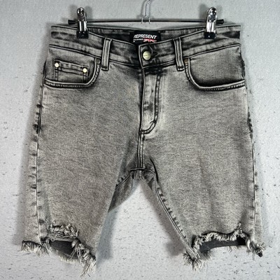 Represent Clothing Denim Jean Shorts Adult Size 29 Acid Grey 9 in Inseam Mens