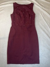 Ann Taylor Wine Colored Sleeveless Sz 0 Dress Gold Embellishments 