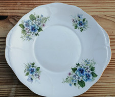 VINTAGE FLORAL Royal Vale CAKE SERVING PLATE BONE CHINA 9.5 X 10" Blue See notes