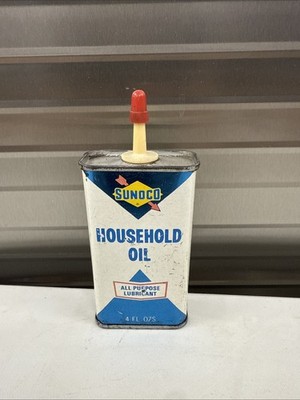 Vintage Sunoco Household Oil 4 Oz. Handy Oiler Tin Gas Advertising Oil Can