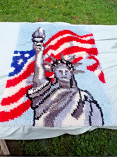 Completed Latch hook Statue of Liberty rug 27" x 18"