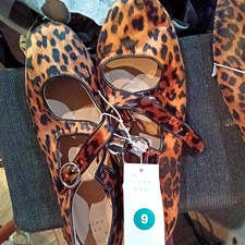 A New Day Mary Jane Flats Animal Print Buckle Strap Round Toe Brown/Black 9
