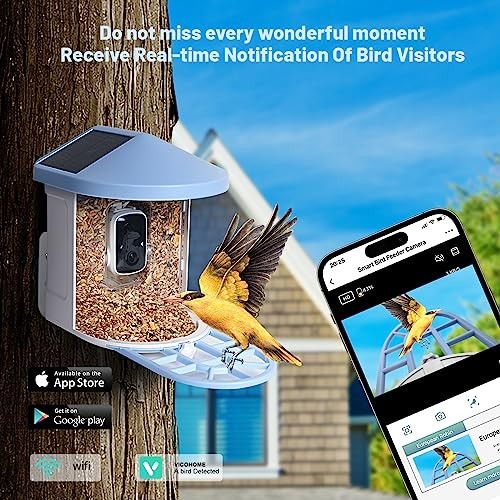Bird Feeder with Camera, Smart Birds Watching Camera with Solar white&blue