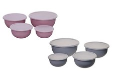 Kunststoff Schüssel Set mit Deckel 8 teilig Rührschüssel altrosa blaugrau