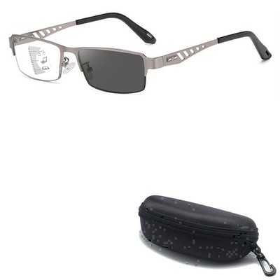 Multifocal Photochromic Reading Glasses Metal Half Frame Ultralight Eyeglasses