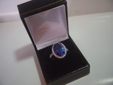 vintage beautiful LARGE Solid Silver Ring-superb blue-GENUINE DIAMONIQUE-Size m