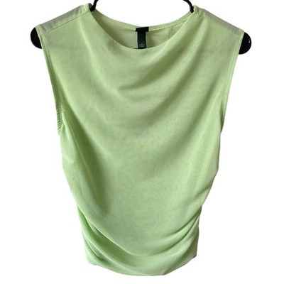 NEW WILD FABLE Sheer Mesh Fitted Top Lime Green Size Small Sleeveless Ruched