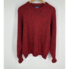 Lands End Mens Red Black Marled Wool Blend Crewneck Sweater Made in USA Size M