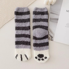 Cute Cat Claw Coral Velvet Socks Thick Warm Sleep Home Floor Socks