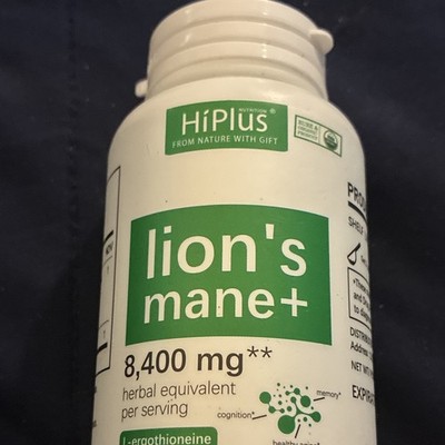 HiPlus Lion s Mane+ 8,400 mg Lion s Mane Mushroom + L-Ergothioneine, Caps