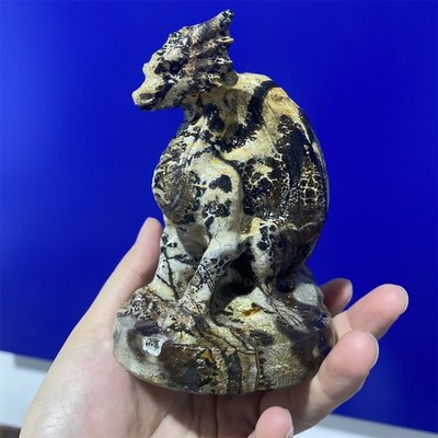0.9LB 4.3''Natural A+ Picture Jasper Flying Dragon Statue Crystal Carving Decor