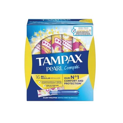 Tampax Compak Pearl Regular Applikator Tampons verpackt x16 4er Pack C006298