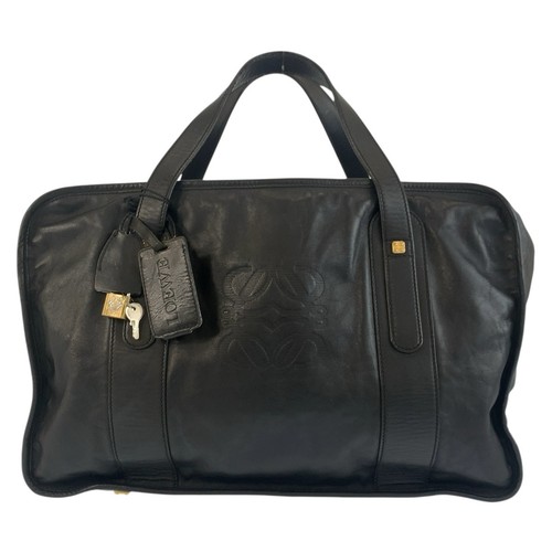 LOEWE anagram Boston Bag Handbag Black Gold Hardware leather
