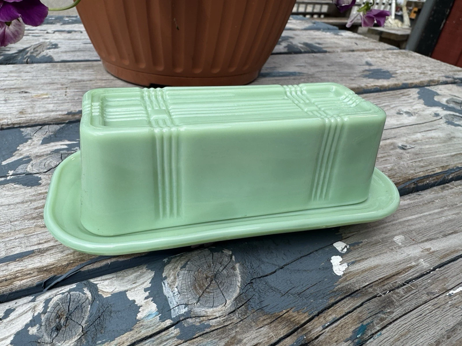 TableCraft Jadeite Green Retro Style Glass Butter Dish
