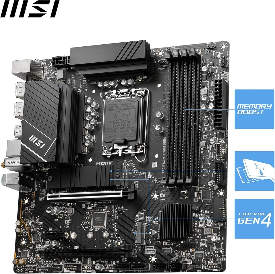 MSI PRO B760M-A WIFI DDR4 Motherboard, Micro-Atx - Supports Intel 12Th & 13Th Ge - Image 3 of 4